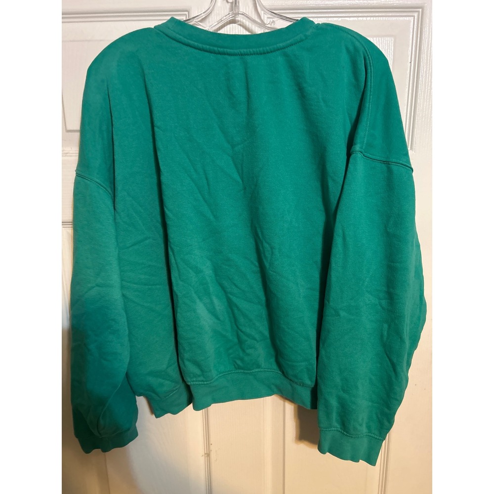HM Divided Teal Green Graphic Sweatshirt Pink Heart Peace Sun Print Size M - Picture 3 of 3